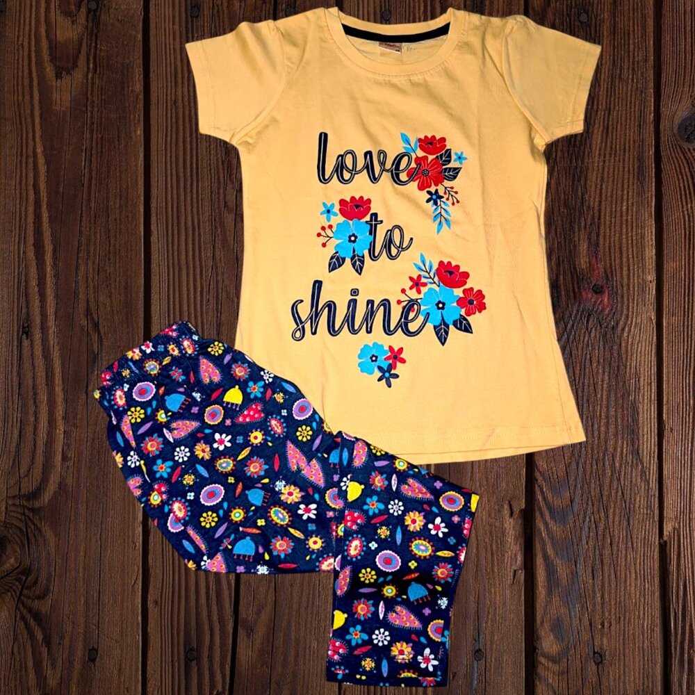 Love to Shine Girls Pajama Set | Floral Print Nightwear